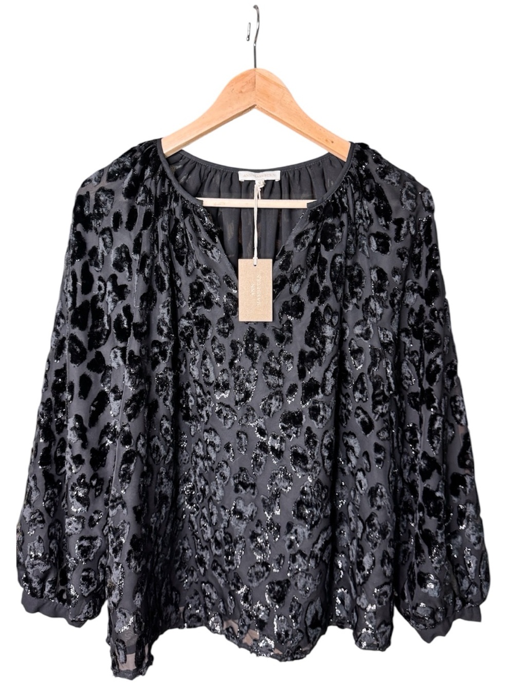 NWT Ann Mashburn Ariana Black Leopard Fil Coupe Georgette Velvet Burnout XS $395
